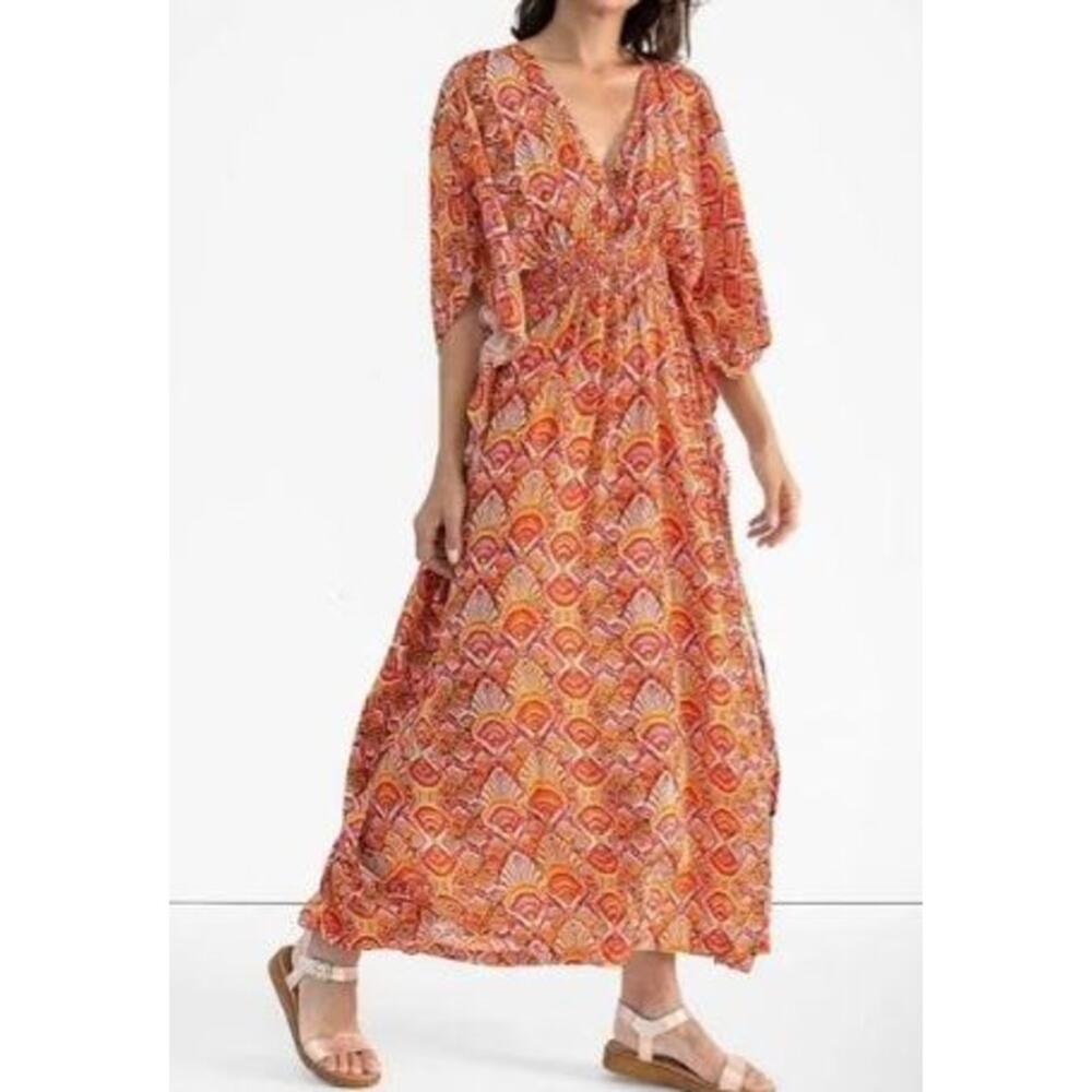 Anthropologie Orange and Pink Maxi Dress